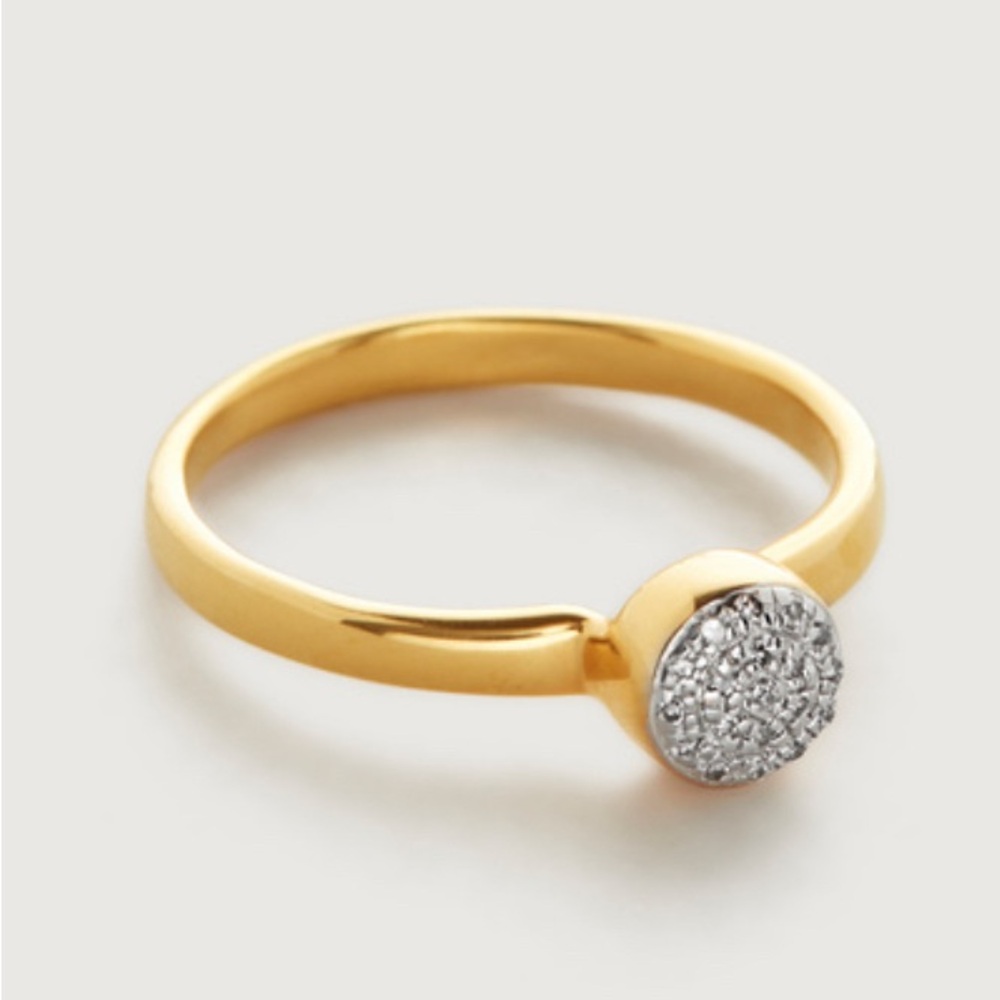 MONICA VINADER Gold Ring with Silver Pavé Disc